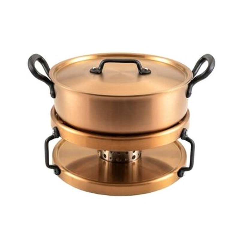 סיר נחושת 3 שכבות 26 סמ כולל מעמד נירוסטה שפינג דיש - ארקוסטיל