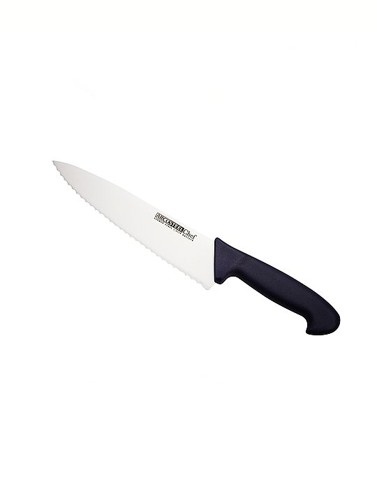 סכין שף ארוכה 25 סמ משוננת ידית פלסטיק שחורה ארקוסטיל