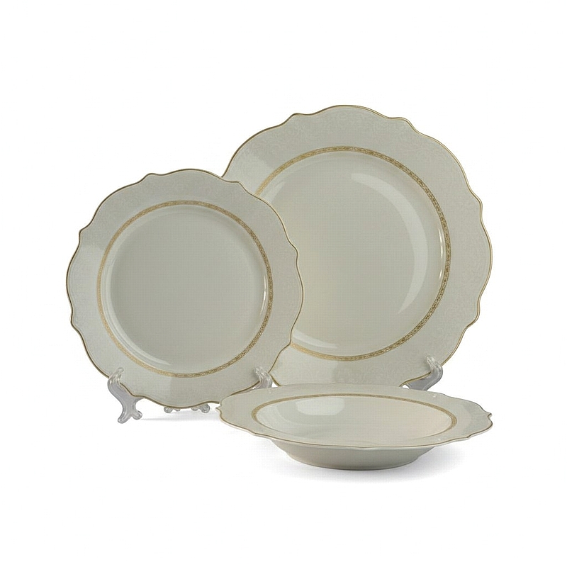 סט צלחות פורצלן 18 חלקים יוקרה בז עם פס זהב מבית ארקוסטיל