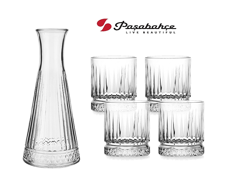 סט אירוח זכוכית קנקנן + 4 כוסות מעוטרות אליסייה - ארקוסטיל