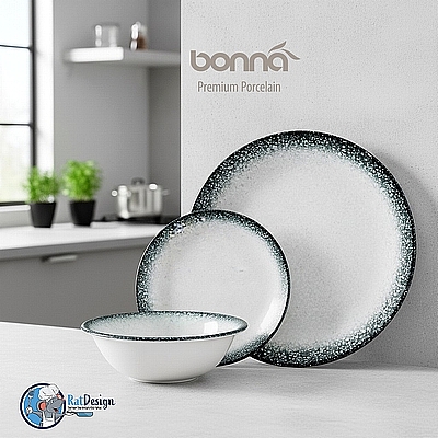 סט צלחות גורמה 18 חלקים BONNA קאליס לבן עם פס שחור - ארקוסטיל