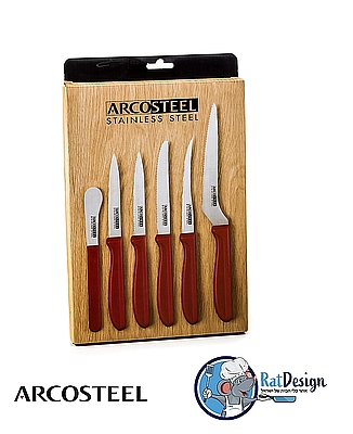 סט 6 סכינים למטבח אדום בכל הגדלים פרו מיקס מבית Arcosteel