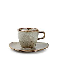 סט 6 כוסות ספל / מאג מעוצבות עם תחתיות - פורצלן חרס - חום 190 מל ארקוסטיל