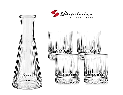 סט אירוח זכוכית קנקנן + 4 כוסות מעוטרות אליסייה - ארקוסטיל