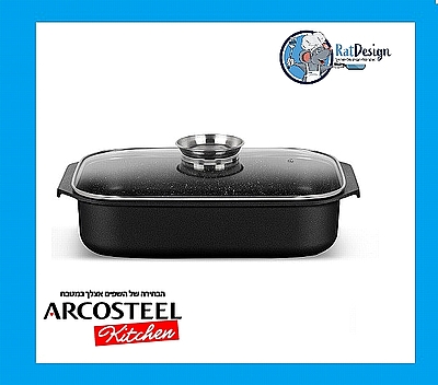 סיר הנכנס לתנור רוסטר סטון מלבני 39 סמ זוג כפפות 6 ליטר ארקוסטיל