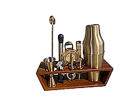 סט קוקטייל לברמן זהב עם מעמד עץ 11 חלקים יוקרתי